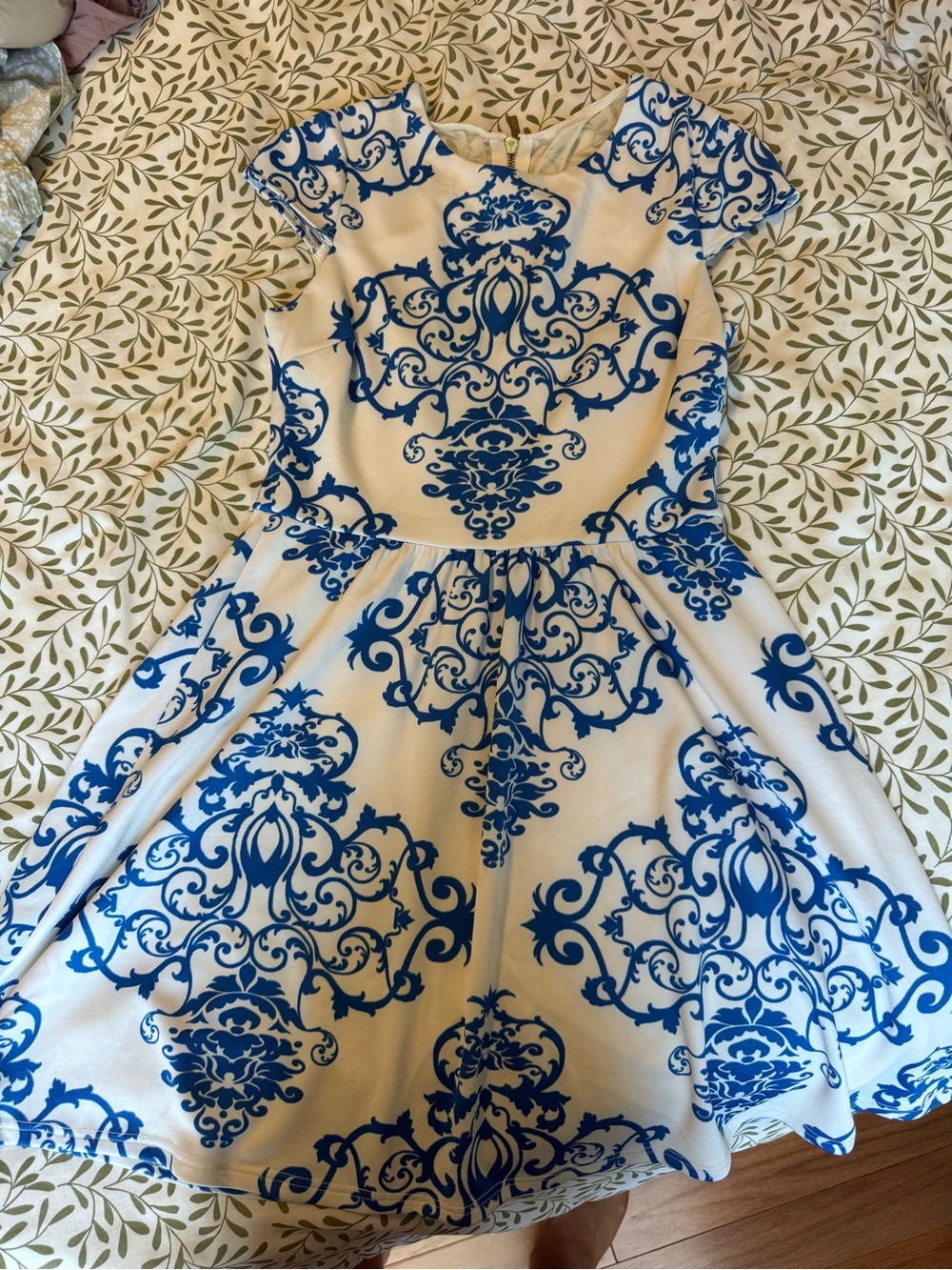 Blue and White Fit-and-Flare Dress